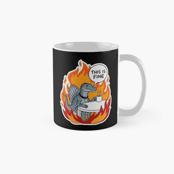 Item preview, Spinosaurus Sipping Morning Brew in Fire designed and sold by Flying Doggo.