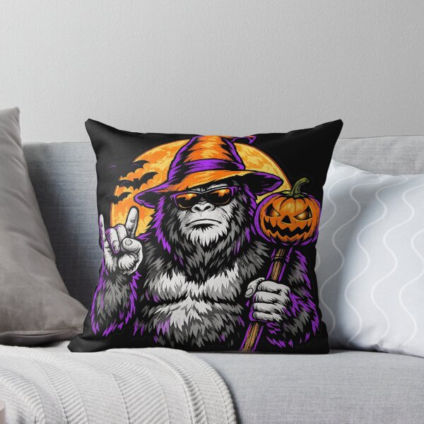 Item preview, Cool Gorilla Witch Holding Pumpkin Rock On Halloween designed and sold by ZEtexaxe.