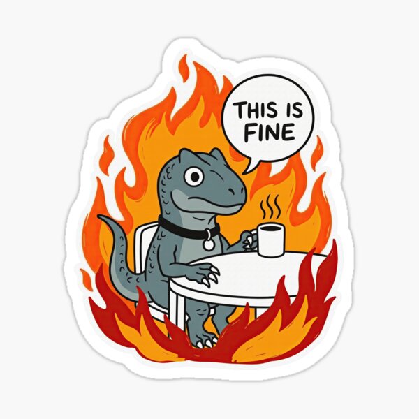 Item preview, Megalosaurus Drinking Coffee in Fire Cartoon designed and sold by Flying Doggo.