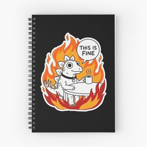 Item preview, Stegosaurus Drinking Morning Coffee Amid Flames designed and sold by Flying Doggo.