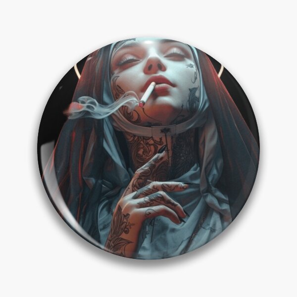 Item preview, Smoking Tattooed Nun - Dark Aesthetic Gothic Art designed and sold by Shopri.