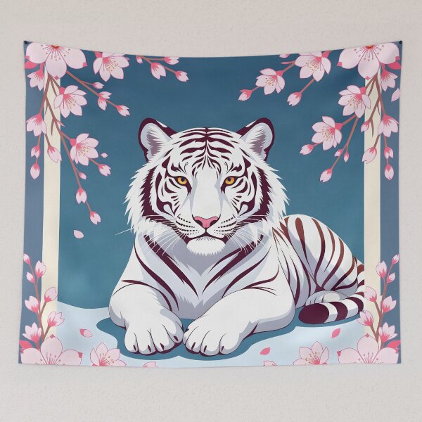 Item preview, White Tiger Framed by Cherry Blossoms designed and sold by DesignedOutside.