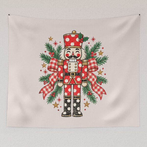Item preview, Christmas Nutcracker Tree, Striped Holiday Letters, Distressed Vintage Xmas Style, Retro Christmas Aesthetic, Festive Holiday Gift designed and sold by Quiajia.