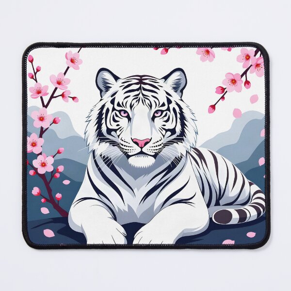 Item preview, White Tiger Framed by Cherry Blossoms designed and sold by DesignedOutside.