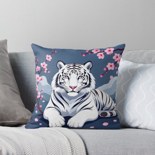 Artikelvorschau, Weißer Tiger, umrahmt von Kirschblüten entworfen und verkauft von DesignedOutside.