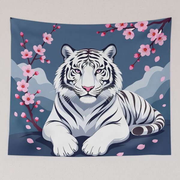 Item preview, White Tiger Framed by Cherry Blossoms designed and sold by DesignedOutside.