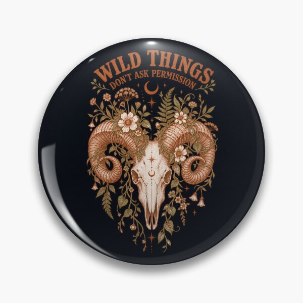 Item preview, Wild Things Don't Ask Permission Ram Skull T-Shirt | Botanical Skull Illustration designed and sold by Hearth & Hollow.
