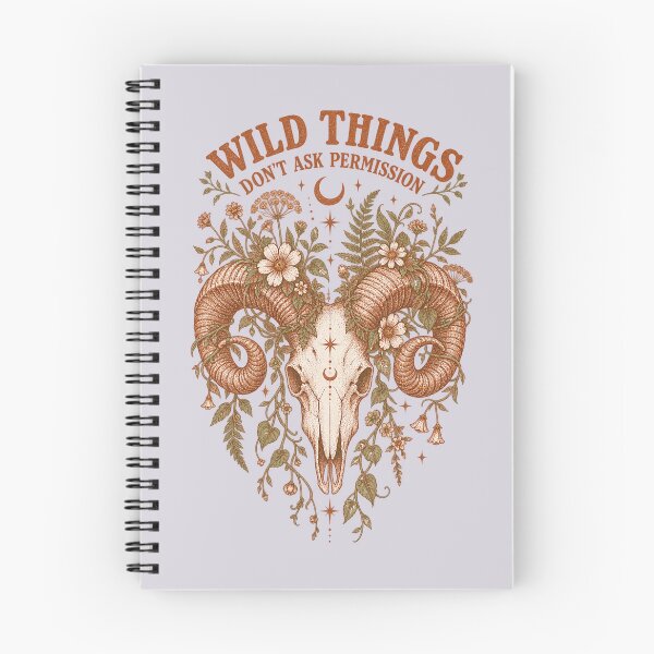 Item preview, Wild Things Don't Ask Permission Ram Skull T-Shirt | Botanical Skull Illustration designed and sold by Hearth & Hollow.