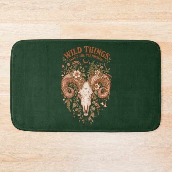Item preview, Wild Things Don't Ask Permission Ram Skull T-Shirt | Botanical Skull Illustration designed and sold by Hearth & Hollow.