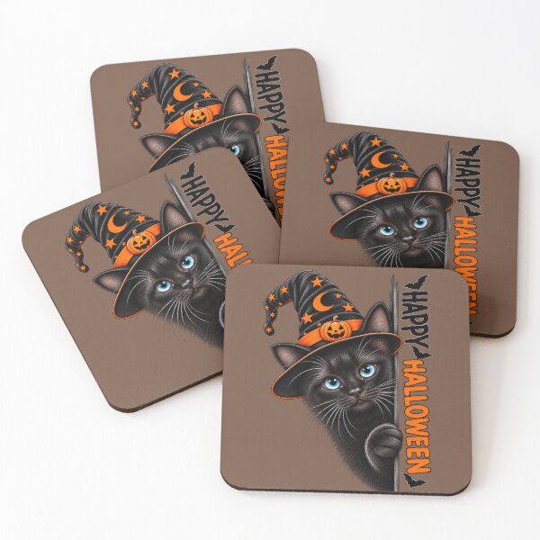 Item preview, Black Cat Witch Halloween Magic with Pumpkin Hat and Bats designed and sold by MythicMood.