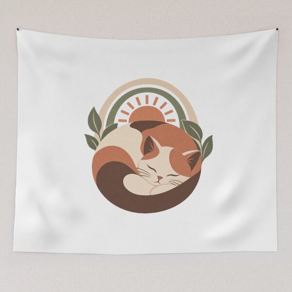 Item preview, Cozy Sleeping Cat Boho Illustration designed and sold by zer0o08.