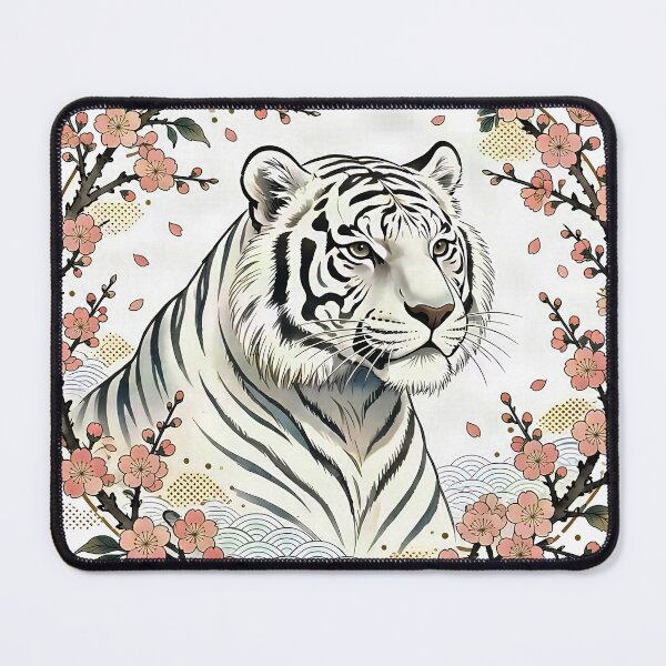 Item preview, White Tiger Framed by Cherry Blossoms designed and sold by DesignedOutside.