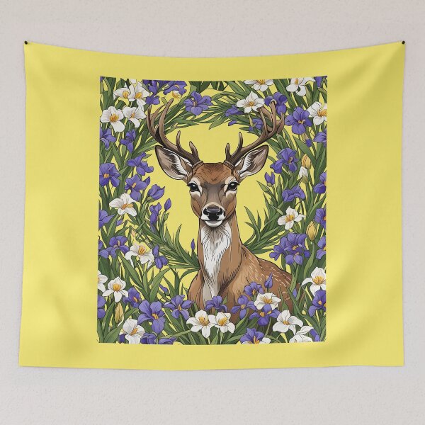 Item preview, MI N. American Buck Surrounded By Lake-Iris Flowers 1 designed and sold by taiche.