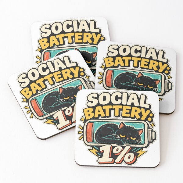Item preview, Social Battery 1% Sleeping Cat Humor designed and sold by Blems.