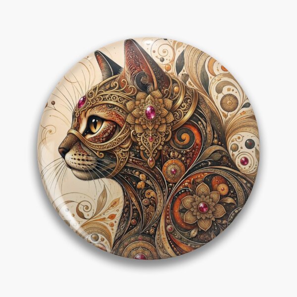 Item preview, Mystic Gold Mandala Cat Ruby Gem Filigree Art designed and sold by Mindworx21.