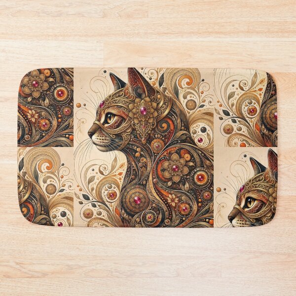 Item preview, Mystic Gold Mandala Cat Ruby Gem Filigree Art designed and sold by Mindworx21.