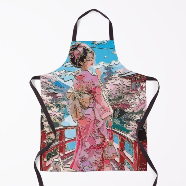Item preview, Woman in pink kimono, cherry blossoms, Japanese bridge, spring designed and sold by Keltoi-art.