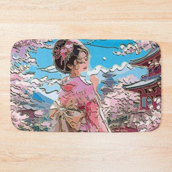 Item preview, Woman in pink kimono, cherry blossoms, Japanese bridge, spring designed and sold by Keltoi-art.
