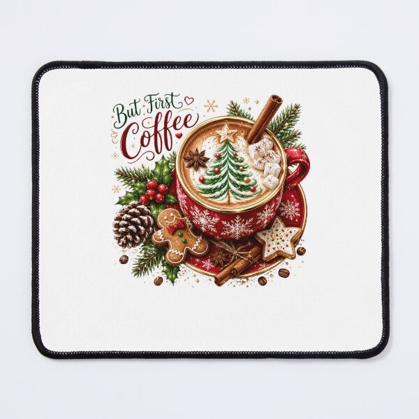 Item preview, But First Coffee Cozy Festive Christmas Latte Art designed and sold by DYAFLK.