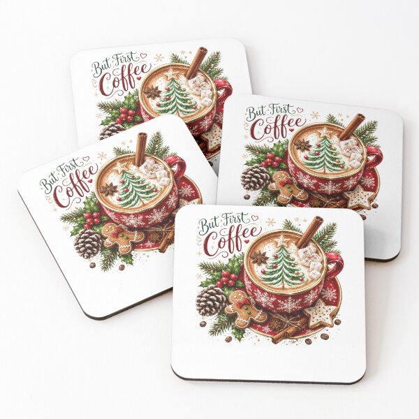 Item preview, But First Coffee Cozy Festive Christmas Latte Art designed and sold by DYAFLK.