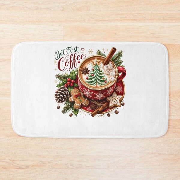 Item preview, But First Coffee Cozy Festive Christmas Latte Art designed and sold by DYAFLK.
