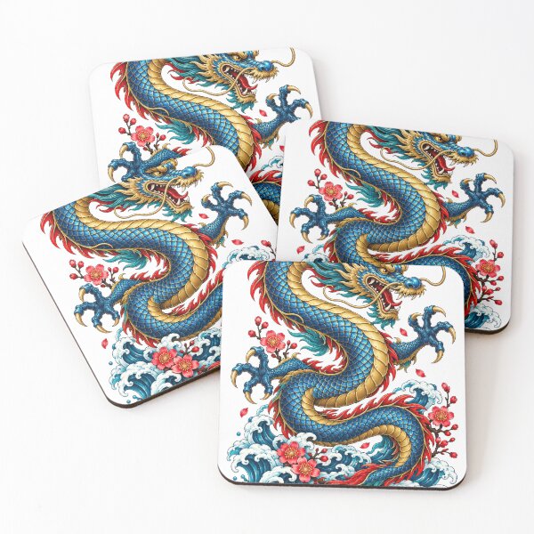 Item preview, Majestic Chinese blue dragon with cherry blossoms designed and sold by Kallandra.