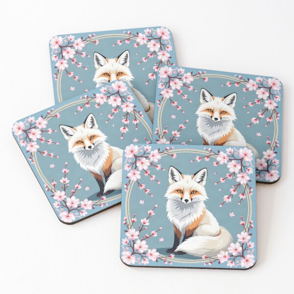 Item preview, A Pretty, Stylised White Fox Framed by Cherry Blossoms designed and sold by DesignedOutside.
