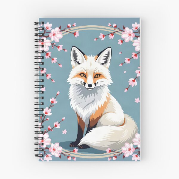 Item preview, A Pretty, Stylised White Fox Framed by Cherry Blossoms designed and sold by DesignedOutside.