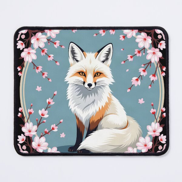 Item preview, A Pretty, Stylised White Fox Framed by Cherry Blossoms designed and sold by DesignedOutside.