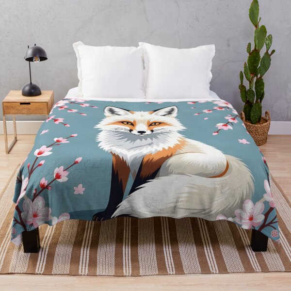 Item preview, A Pretty, Stylised White Fox Framed by Cherry Blossoms designed and sold by DesignedOutside.