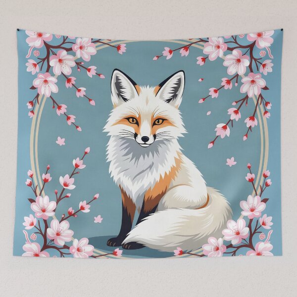 Item preview, A Pretty, Stylised White Fox Framed by Cherry Blossoms designed and sold by DesignedOutside.