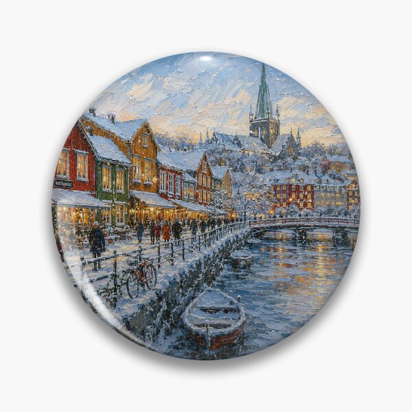 Item preview, Winter in Bakklandet, Trondheim painting, Norway – A Beautiful city in Scandinavia. designed and sold by GalleryKauffeld.