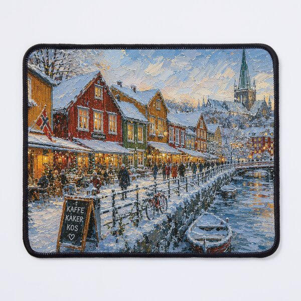 Item preview, Winter in Bakklandet, Trondheim painting, Norway – A Beautiful city in Scandinavia. designed and sold by GalleryKauffeld.