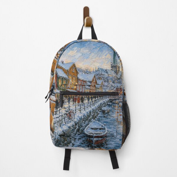 Item preview, Winter in Bakklandet, Trondheim painting, Norway – A Beautiful city in Scandinavia. designed and sold by GalleryKauffeld.