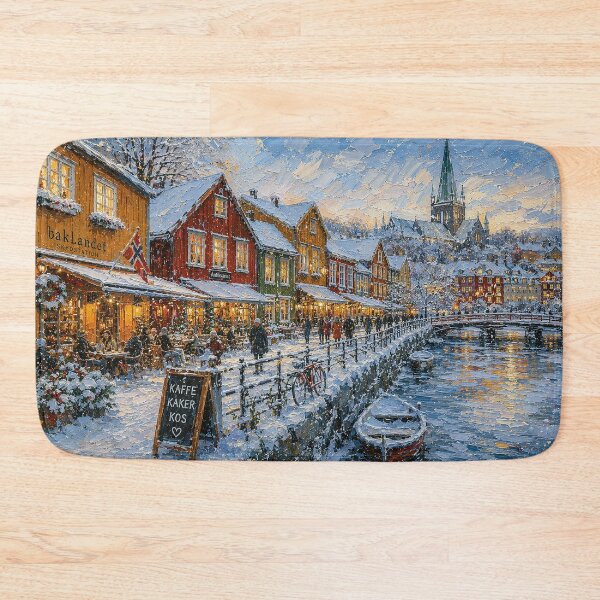 Item preview, Winter in Bakklandet, Trondheim painting, Norway – A Beautiful city in Scandinavia. designed and sold by GalleryKauffeld.