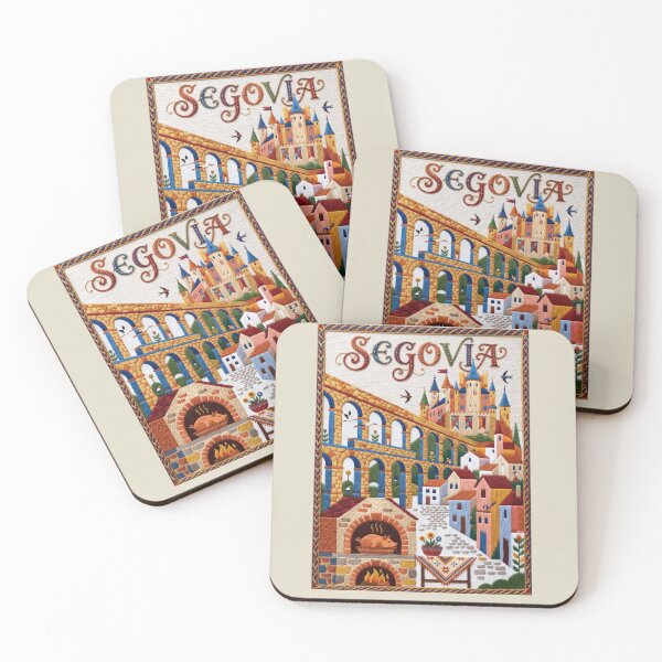 Item preview, Segovia Spain Embroidered Travel Art - Roman Aqueduct & Alcazar Castle Stitched Poster designed and sold by Witsprings.
