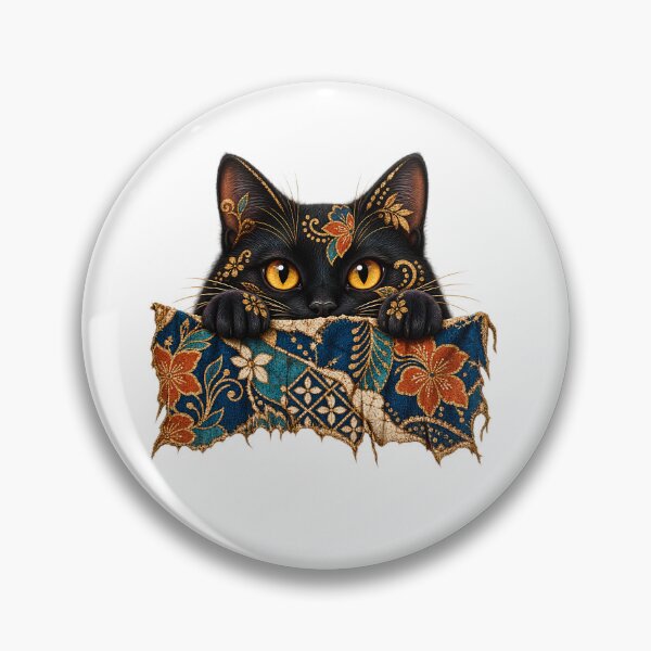 Item preview, Peeking Black Cat Batik Floral Art – Vintage Boho Cat Design designed and sold by MG Aura.