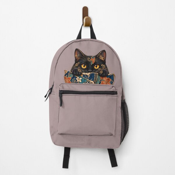Item preview, Peeking Black Cat Batik Floral Art – Vintage Boho Cat Design designed and sold by MG Aura.