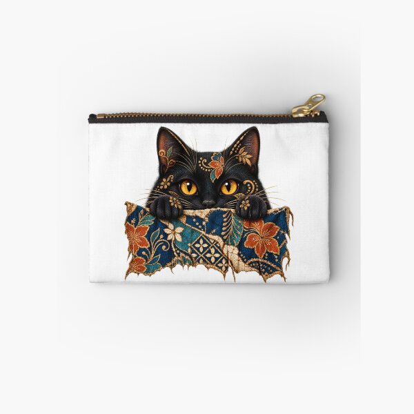 Item preview, Peeking Black Cat Batik Floral Art – Vintage Boho Cat Design designed and sold by MG Aura.