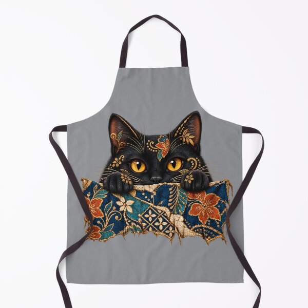 Item preview, Peeking Black Cat Batik Floral Art – Vintage Boho Cat Design designed and sold by MG Aura.