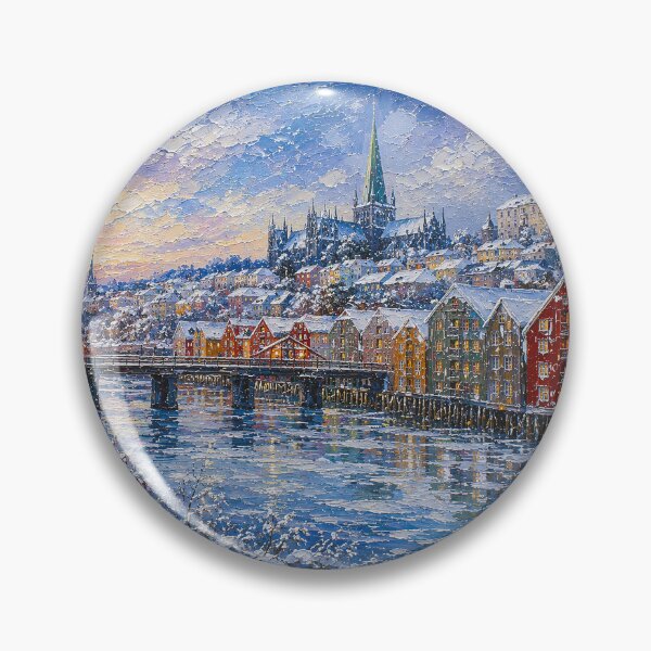 Item preview, Winter in Trondheim painting, Norway – A Beautiful city in Scandinavia. designed and sold by GalleryKauffeld.