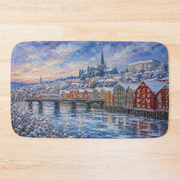 Item preview, Winter in Trondheim painting, Norway – A Beautiful city in Scandinavia. designed and sold by GalleryKauffeld.