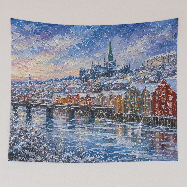 Item preview, Winter in Trondheim painting, Norway – A Beautiful city in Scandinavia. designed and sold by GalleryKauffeld.