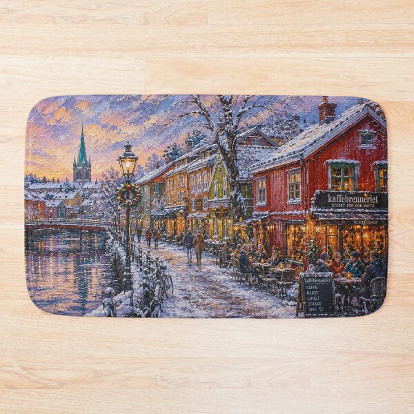 Item preview, Winter in Bakklandet, Trondheim painting, Norway – A Beautiful city in Scandinavia. designed and sold by GalleryKauffeld.