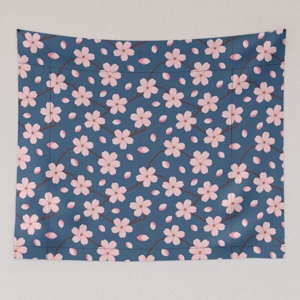 Item preview, Cherry Blossom Pattern on Blue Background designed and sold by DesignedOutside.