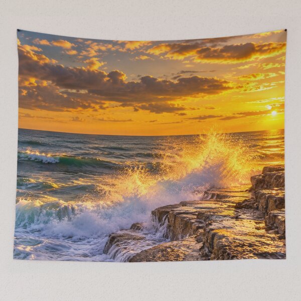 Item preview, Golden Hour Ocean Waves and Rocky Coastline designed and sold by Wild Bloom Paws.