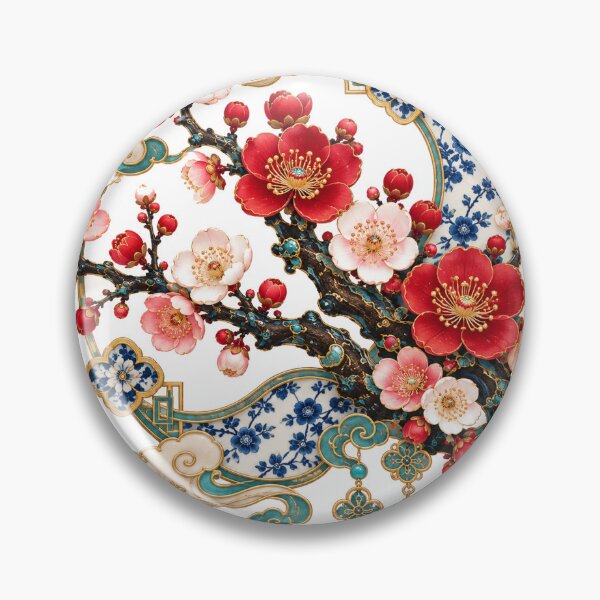 Item preview, Chinese plum blossoms – porcelain, gold and red Chinese blossoms designed and sold by Kallandra.