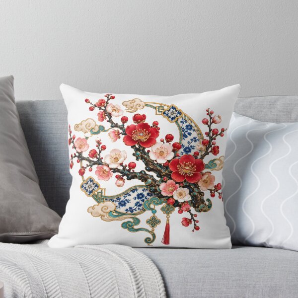 Item preview, Chinese plum blossoms – porcelain, gold and red Chinese blossoms designed and sold by Kallandra.