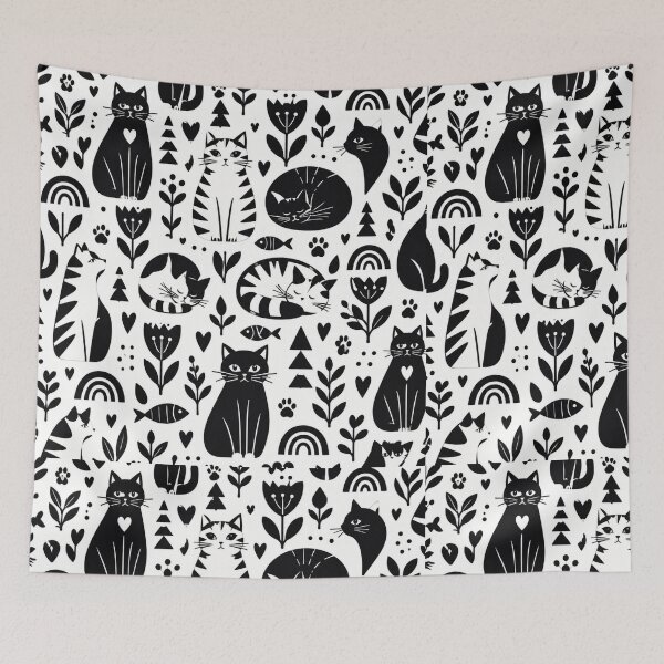 Item preview, Cute Scandinavian Cat Pattern | Nordic Floral Cat Design designed and sold by Aramdesing.