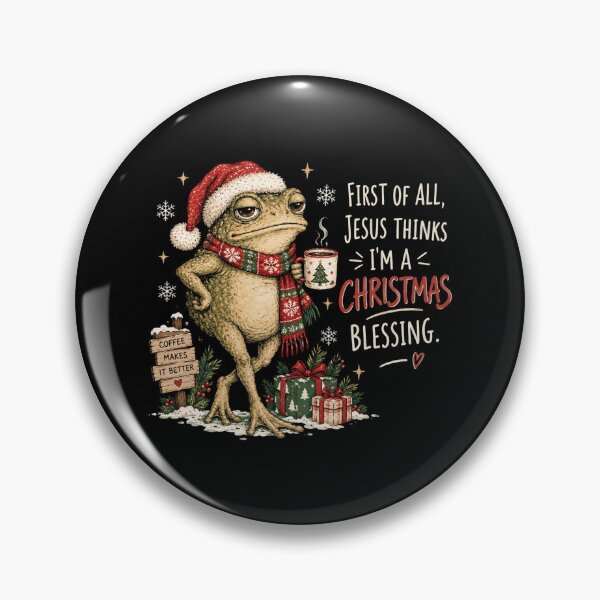 Item preview, Funny Christmas Frog, Jesus Christmas Blessing, Christian Holiday Quote, Cute Cottagecore Frog with Coffee, Festive Gift for Women designed and sold by Quiajia.